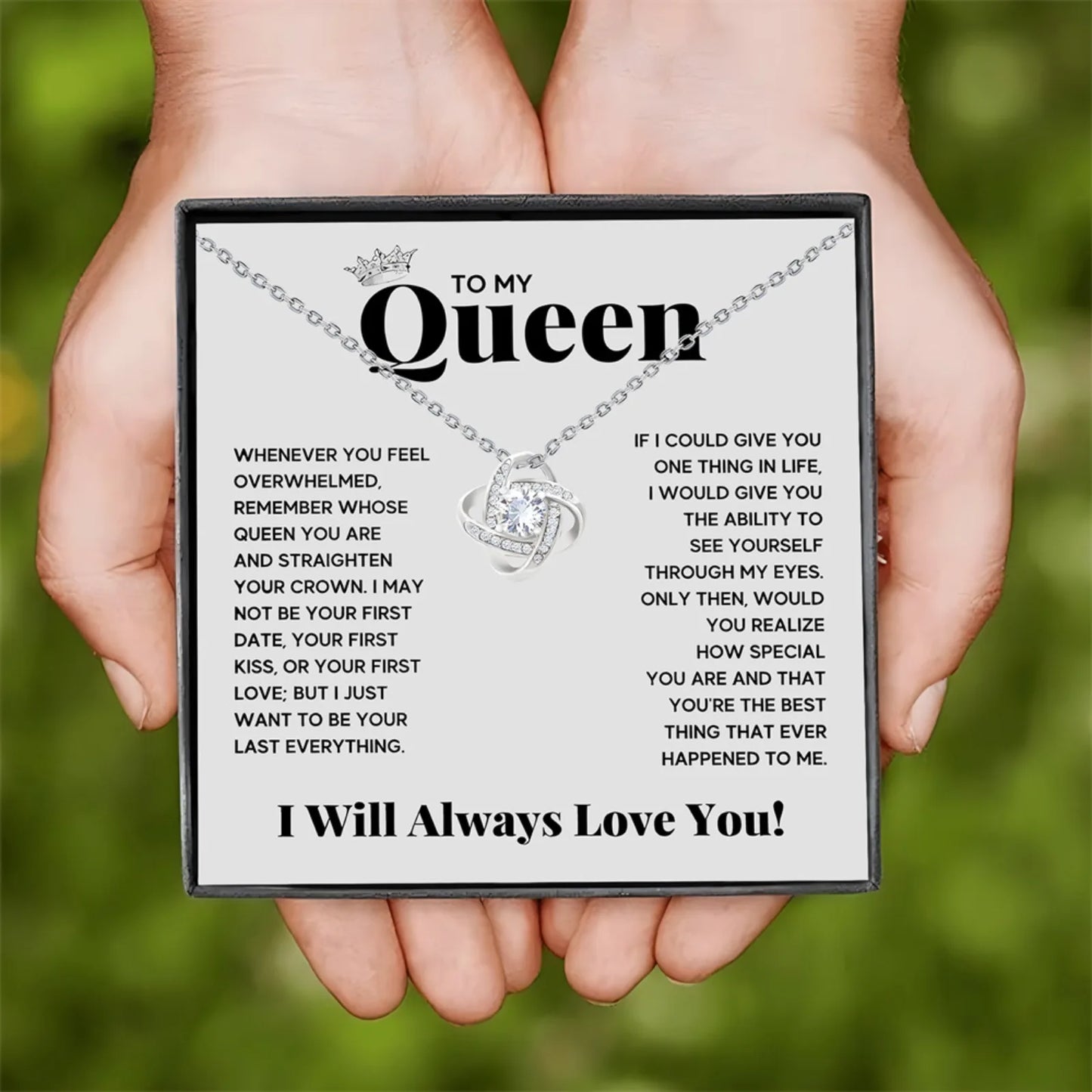 Elegant Love Knot Necklace, "To My Queen" Perfect for Wife, Girlfriend, Soulmate, Any Holiday Gift, Romantic Gift Necklace
