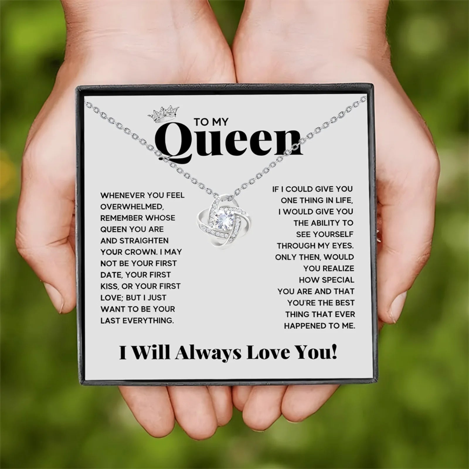 Elegant Love Knot Necklace, "To My Queen" Perfect for Wife, Girlfriend, Soulmate, Any Holiday Gift, Romantic Gift Necklace