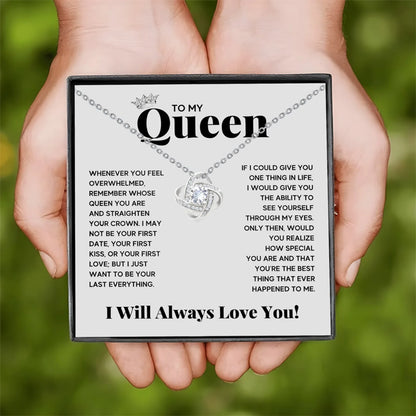 Elegant Love Knot Necklace, "To My Queen" Perfect for Wife, Girlfriend, Soulmate, Any Holiday Gift, Romantic Gift Necklace