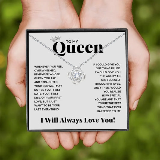 Elegant Love Knot Necklace, "To My Queen" Perfect for Wife, Girlfriend, Soulmate, Any Holiday Gift, Romantic Gift Necklace