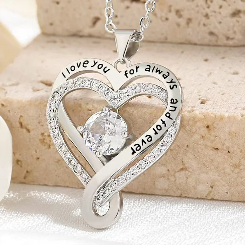 To My Love Eternal Heart Double Layered Heart Shaped Necklace with Gift Box for Gilrfriend Wife Christmas Valentine'S Day Gifts